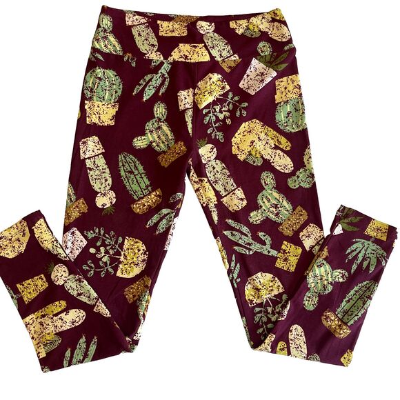 Lularoe OS Leggings PLANT CACTUS SUCCULENT PRINT One Size - Picture 2 of 5